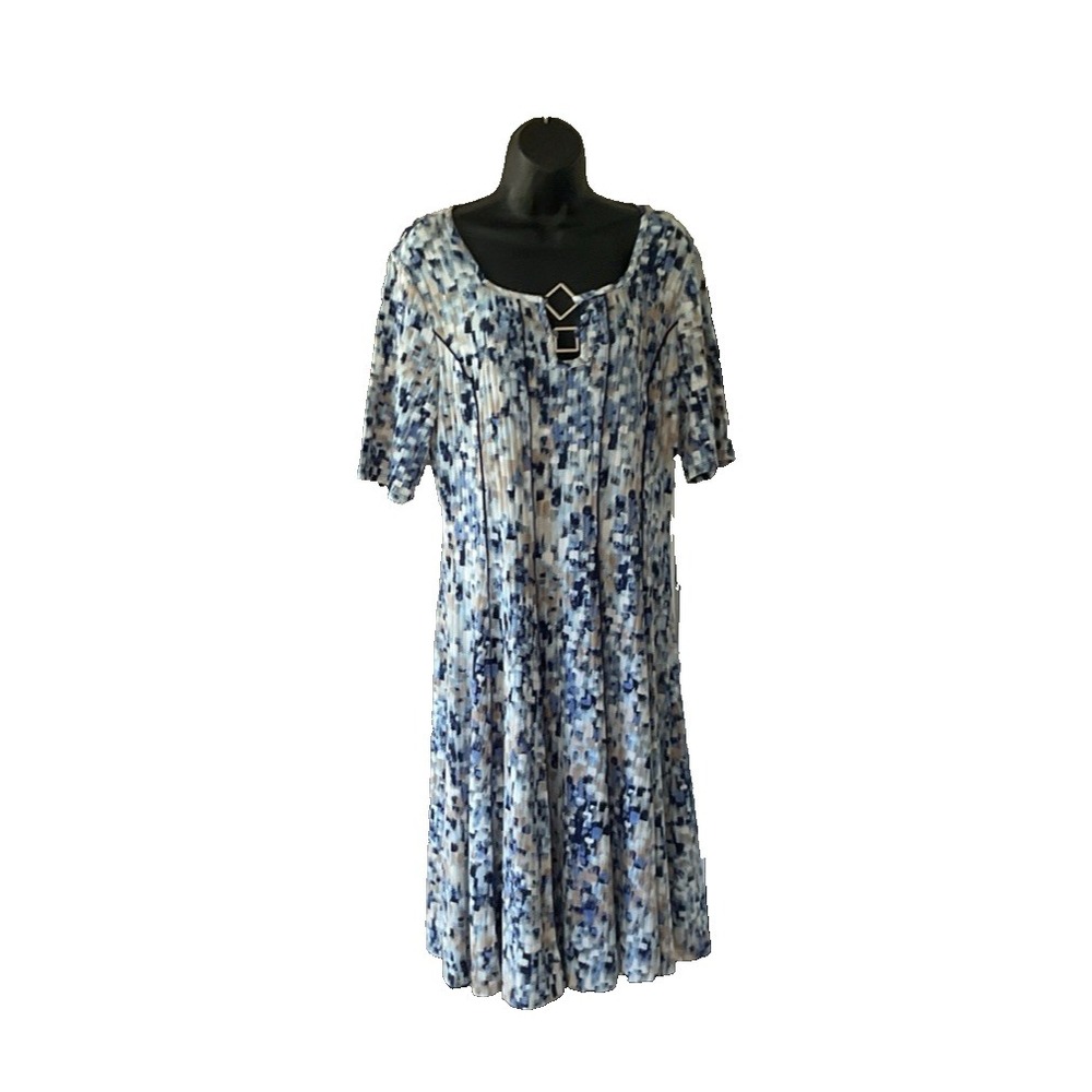 Sami & Jo A Fit N Flare Blue Graphic Stretch Knit Metal Accents Midi Dress XL